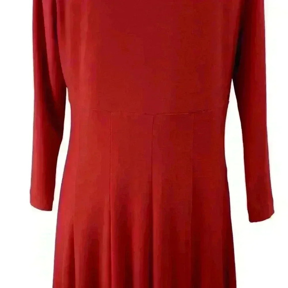 VINTAGE Ralph Lauren Red Long Sleeve Midi Dress Empire Waist Fit & Flare Size 12 - Picture 7 of 8